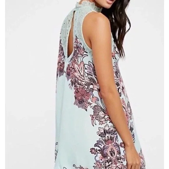Intimately Free People Marsha Lace Slip Dress Turquoise Blue Floral Flowing XS - Picture 9 of 16